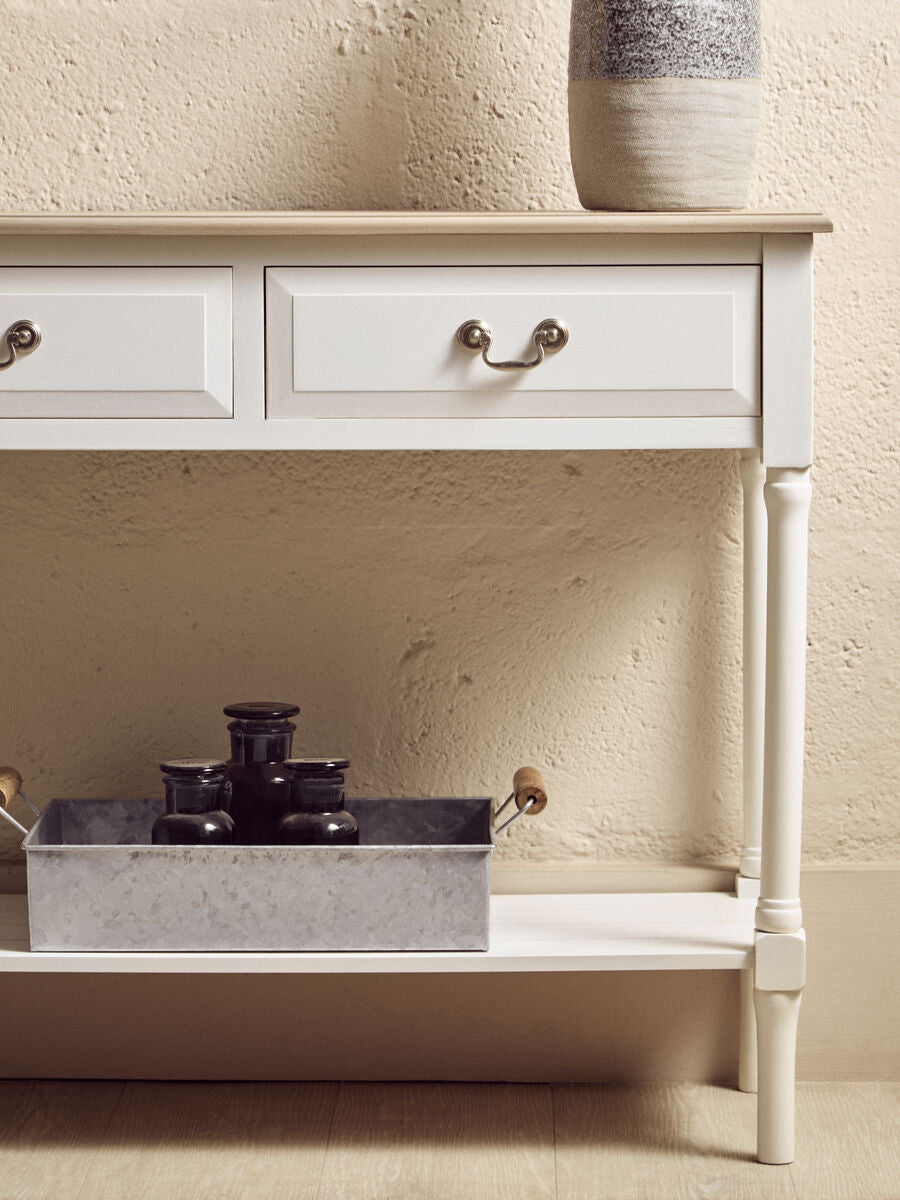 Heritage Ivory and Natural Wooden 2 Drawer Console Table with Lower Shelf