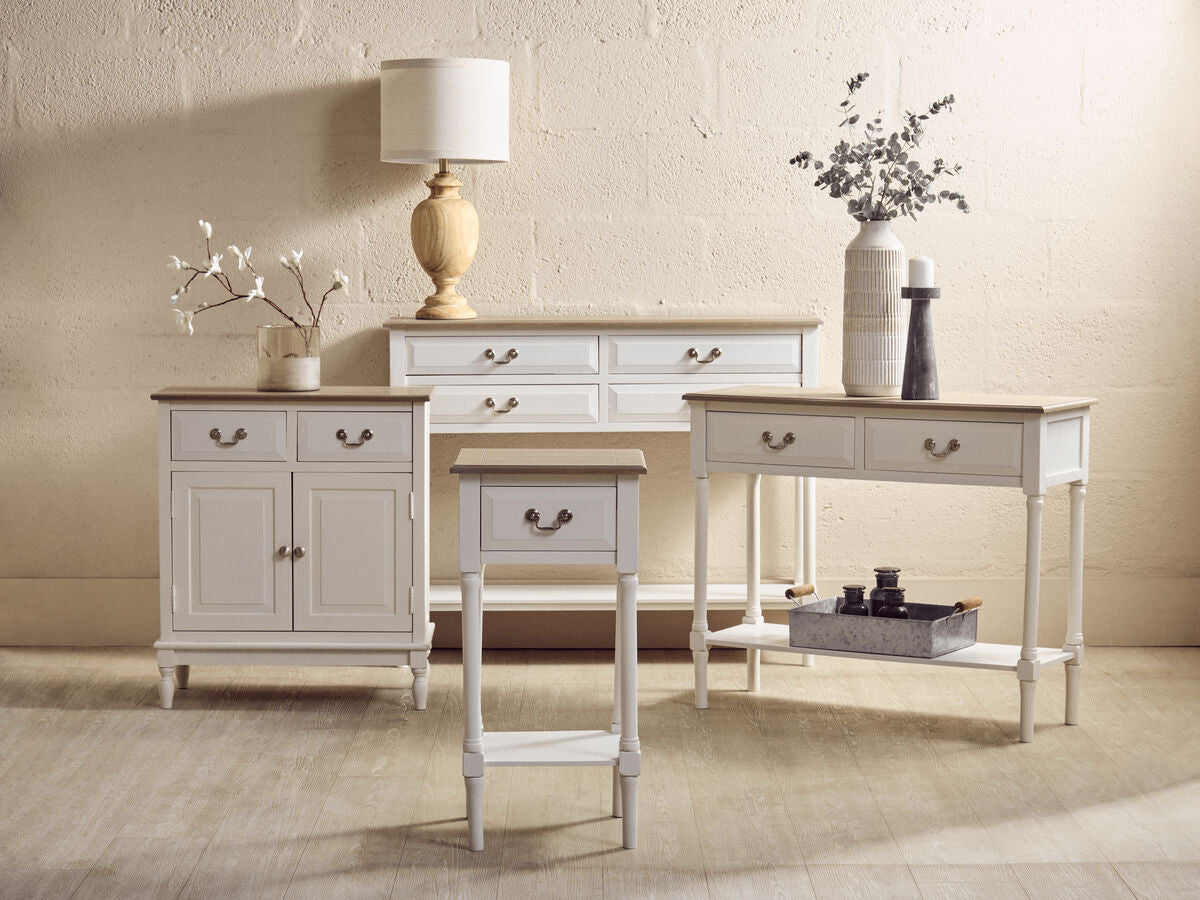 Heritage Ivory and Natural Wooden 2 Drawer Console Table with Lower Shelf