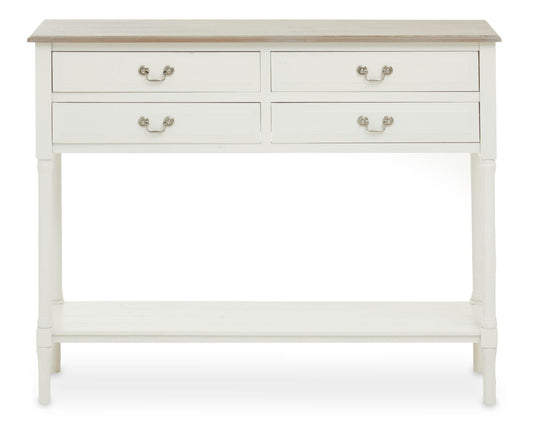 White 4 Drawer Wooden Console Table with Shelf | Heritage