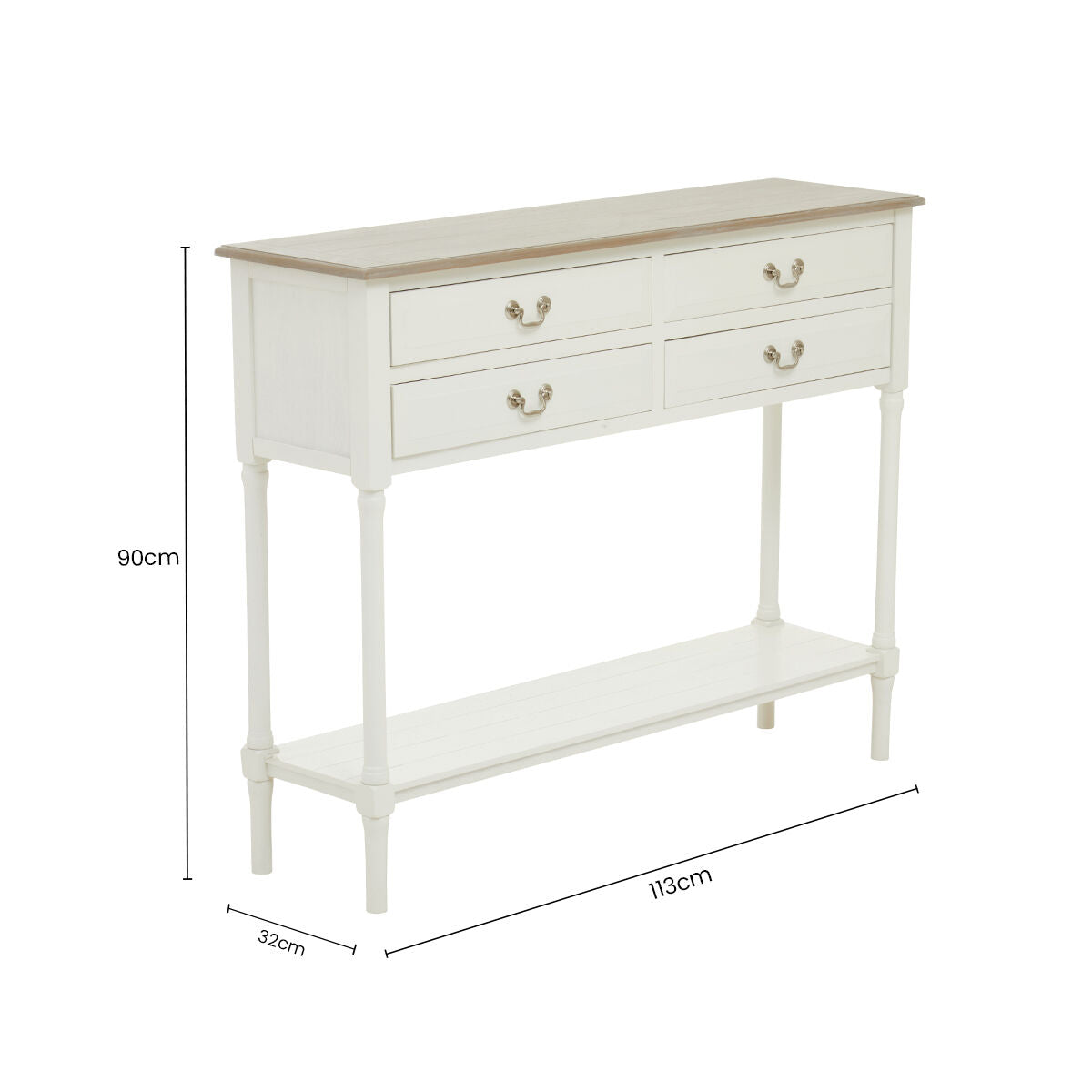 Heritage White Wooden 4 Drawer Console Table