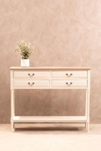 Heritage White Wooden 4 Drawer Console Table