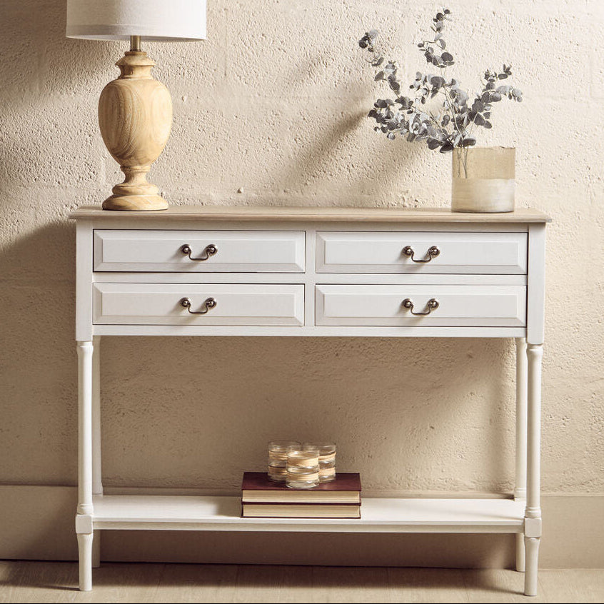Heritage White Wooden 4 Drawer Console Table