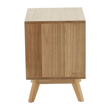 Grey and White Two-Drawer Bedside Table with Natural Wood Finish Frame, Watson