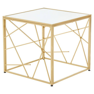 Farran Gold Finish Side Table with Mirrored Top