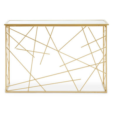 Farran Gold Finish Console Table with Mirrored Top
