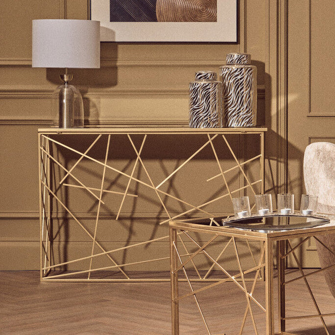 Farran Gold Finish Console Table with Mirrored Top