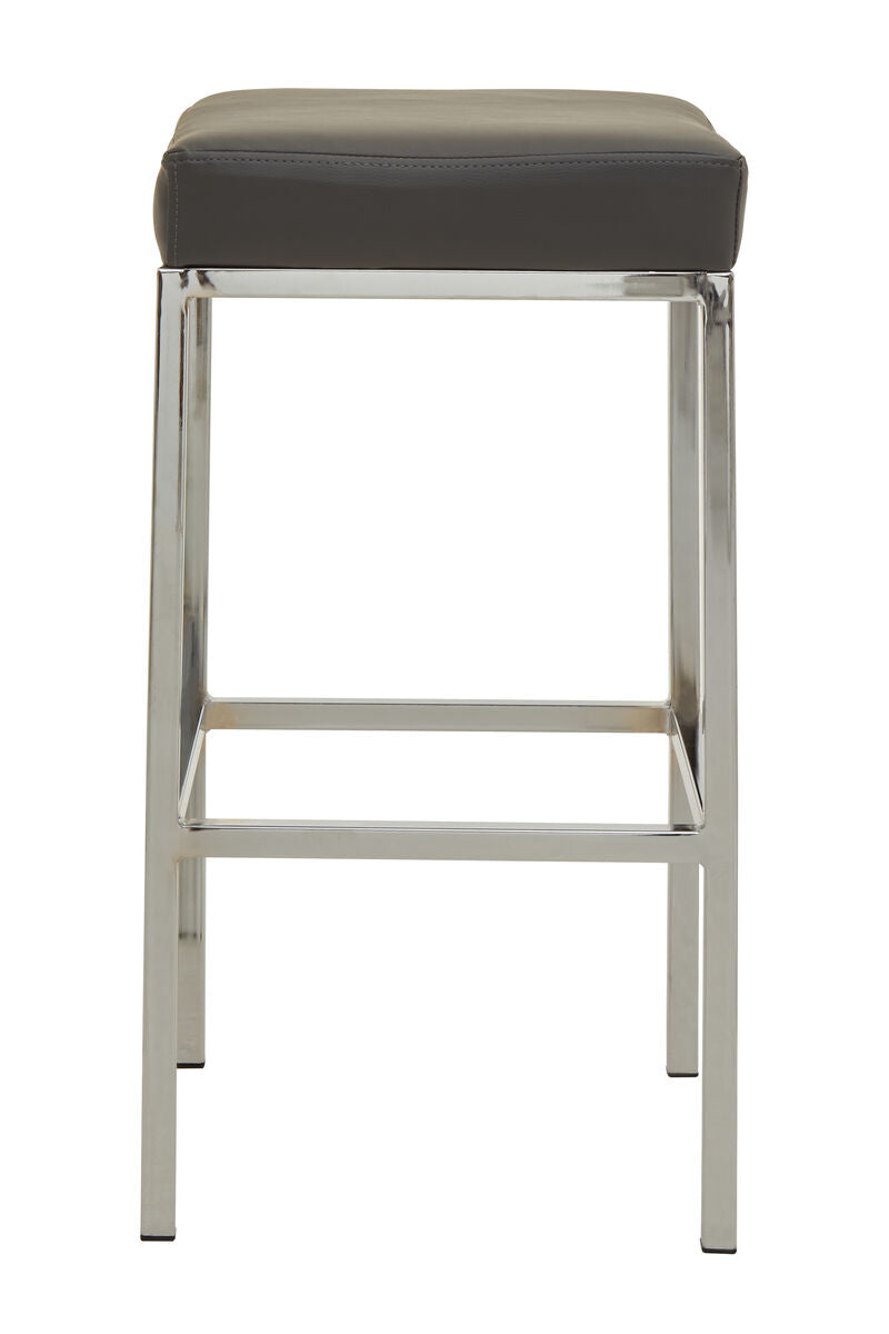 Baina Dark Grey Leather Effect Bar Stool with Chrome Finish Base