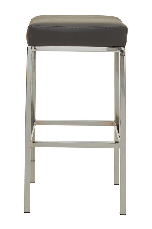 Baina Dark Grey Leather Effect Bar Stool with Chrome Finish Base