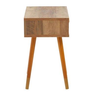 Natural Brown Wood Effect Bedside Table with 1 Drawer and Angular Legs | Frida