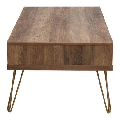 Brown Wood Top 2-Drawer Coffee Table with Hairpin Legs, Flori