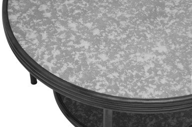 Two Tier Antique Mirror Round Coffee Table with Black and Silver Frame, Xania