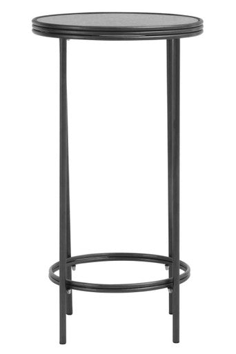 Black Metal Frame Open Design Two Tier Side Table with Antique Mirrored Top, Xania