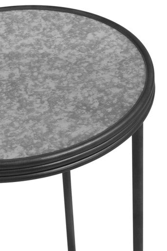 Black Metal Frame Open Design Two Tier Side Table with Antique Mirrored Top, Xania