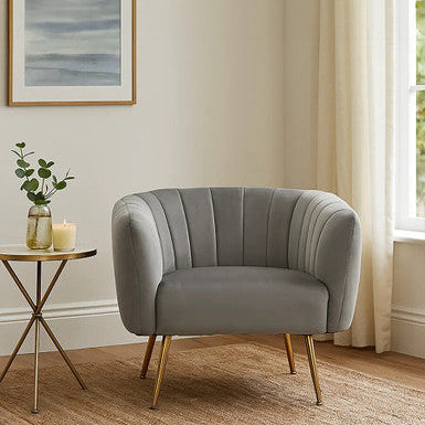 Larissa Grey Velvet Channel Tufted Chair