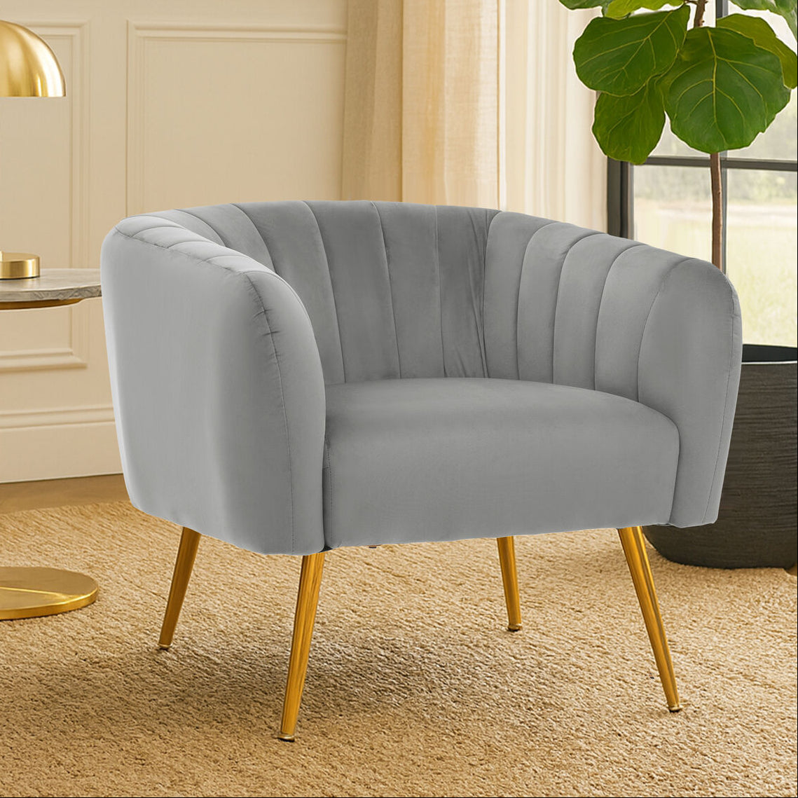 Larissa Grey Velvet Channel Tufted Chair