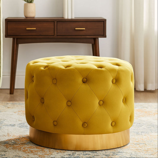 Loretta Pistachio Green Button Tufted Velvet Stool