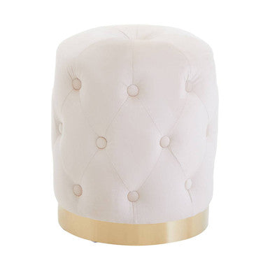 Loretta Stone Velvet Stool With Button Detail And Matte Gold Finish Base