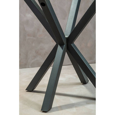 Clear Glass Top Round Dining Table with Grey Metal Legs, Salford