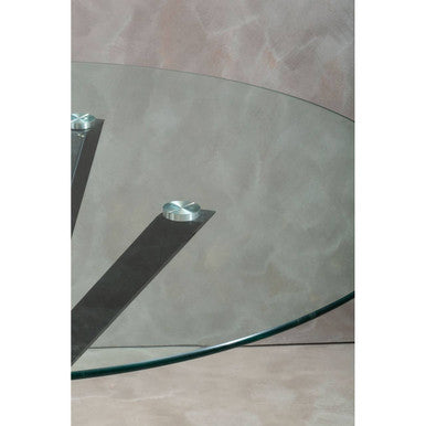Clear Glass Top Round Dining Table with Black Metal Legs, Salford