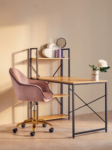 Brent Pink Velvet And Gold Home Office Chair