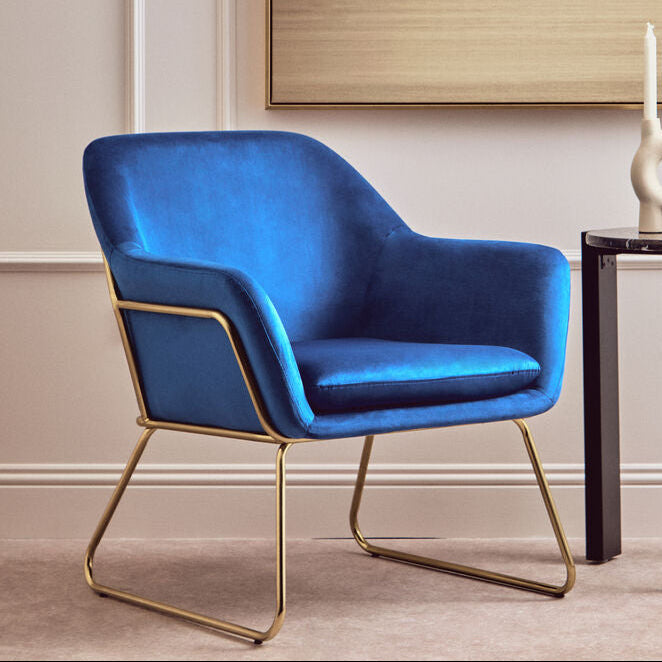 Xander Midnight Blue Velvet Accent Chair with Brushed Gold Legs