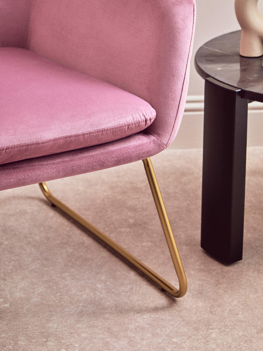 Xander Pink Velvet Accent Chair with Gold Finish Legs