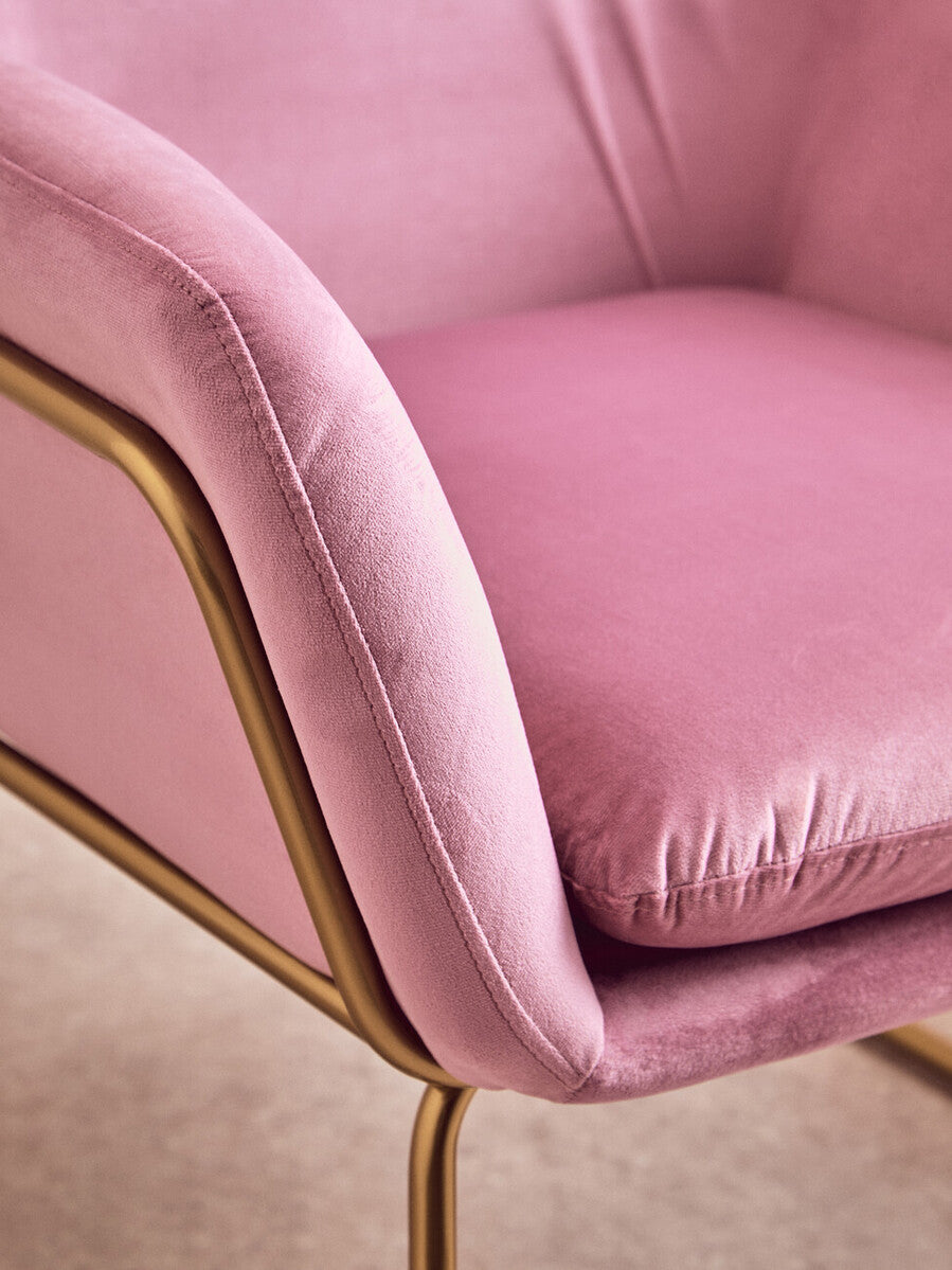 Xander Pink Velvet Accent Chair with Gold Finish Legs