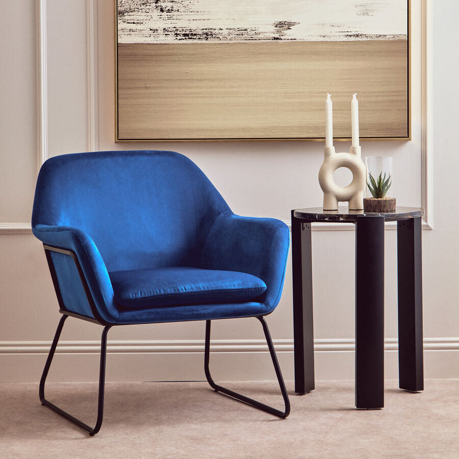 Xander Midnight Blue Velvet and Black Frame Accent Chair