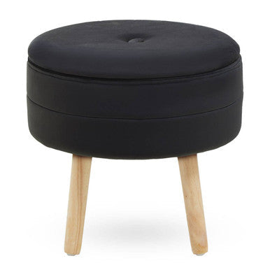 Ivy Black Velvet Round Storage Stool
