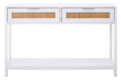 White Wooden Console Table with Rattan 2 Drawers | Sherman