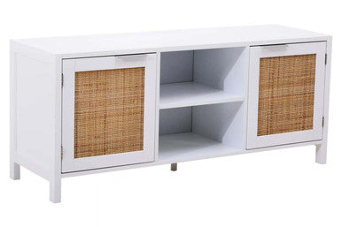 Sherman White Wood and Rattan Media Unit