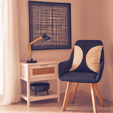 White Wooden Side Table with Rattan 1 Drawers, Sherman