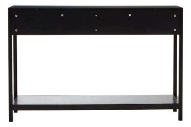 Black Wooden 2-Drawer Console Table with Natural Rattan Panels and Lower Shelf, Sherman