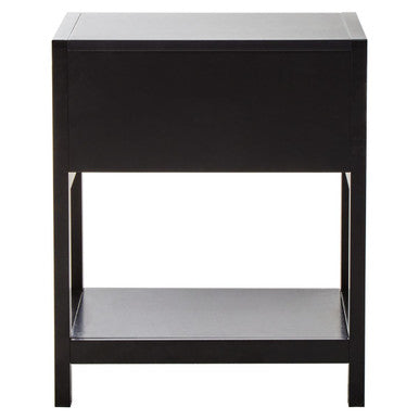 Black Wooden Bedside Table with Natural Rattan 1 Drawer, Sherman