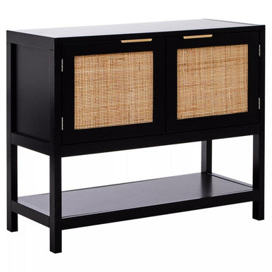 Sherman Black Wood and Rattan Two Door Side Cabinet