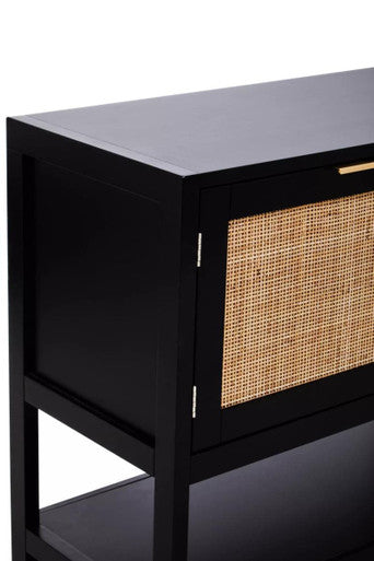 Sherman Black Wood and Rattan Two Door Side Cabinet