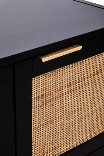 Sherman Black Wood and Rattan Two Door Side Cabinet
