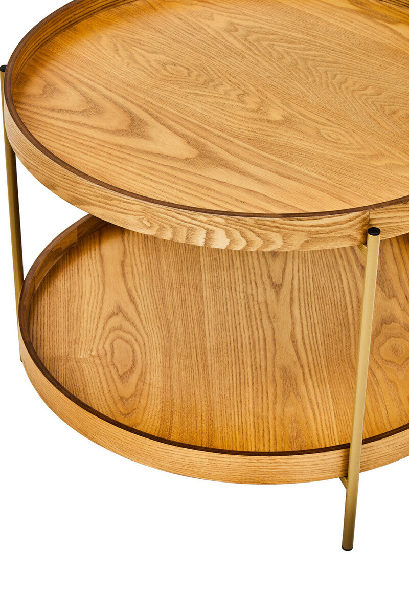 Natural Wood Veneer Round Two-Tier Side Table, Viborg