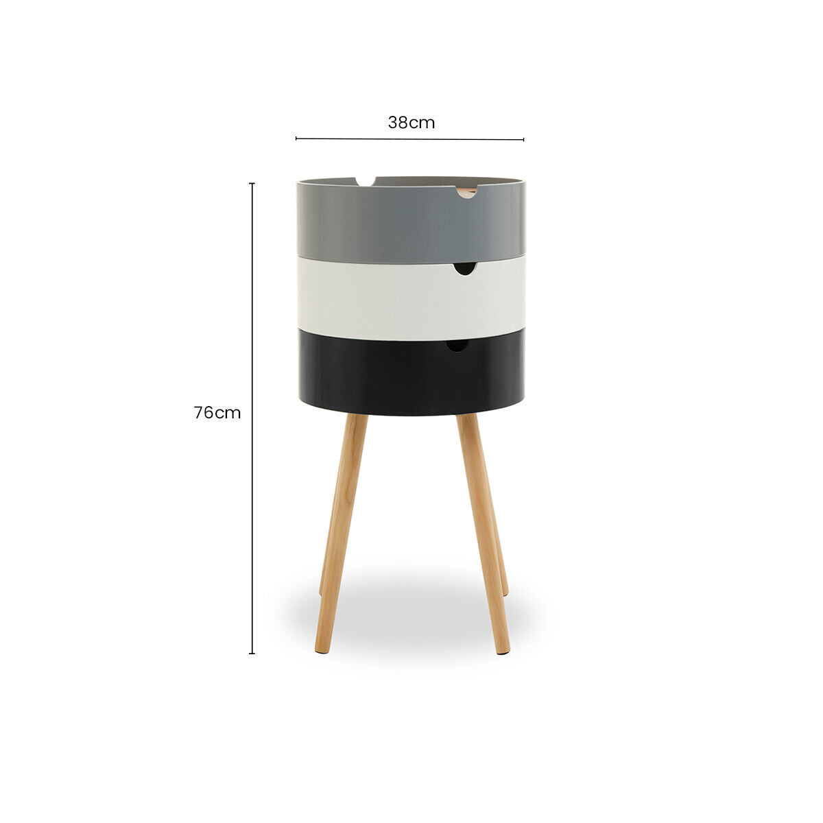 Viborg White and Grey  Pine Wood and Veneer 3 Tier Storage Side Table