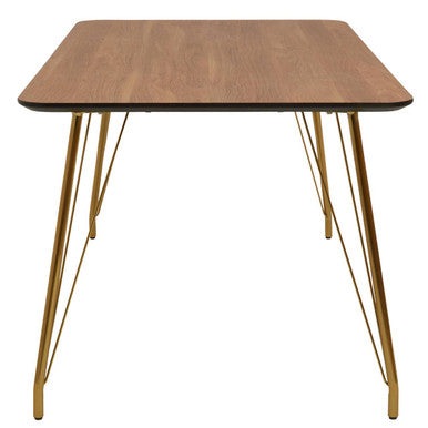Natural Wood Effect Top Dining Table with Gold Hairpin Metal Base, Veneto