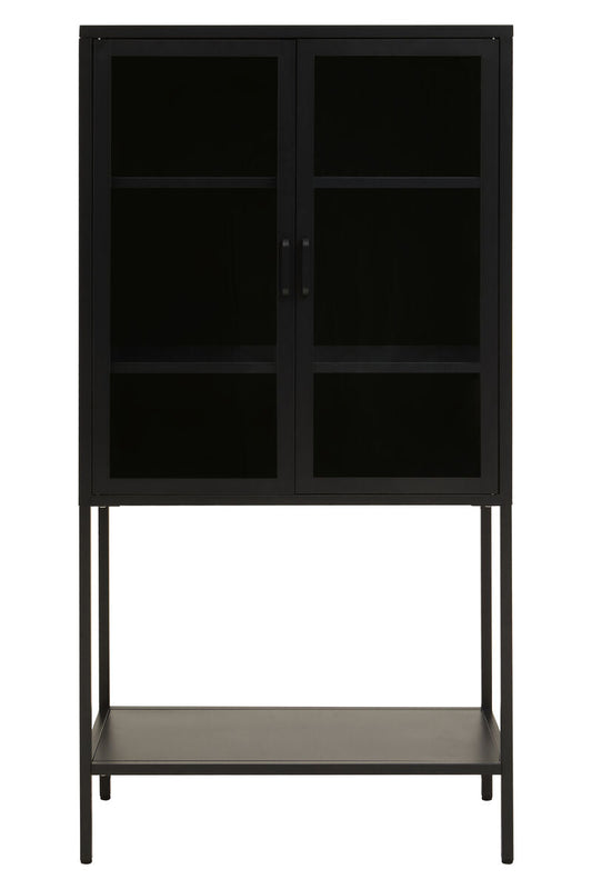 Acier Two Door Black Metal Cabinet with Glass Doors