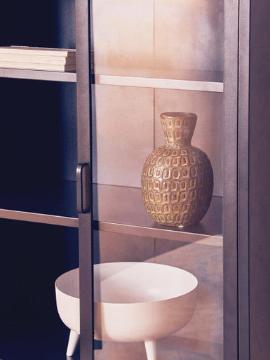 Acier Two Door Black Metal Cabinet with Glass Doors