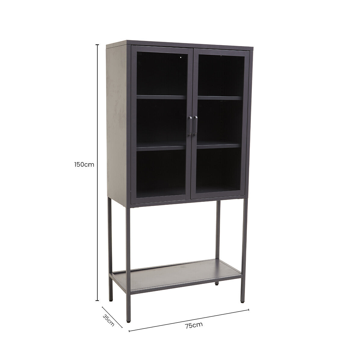 Two Door Grey Metal Cabinet With Glass Doors | Acier