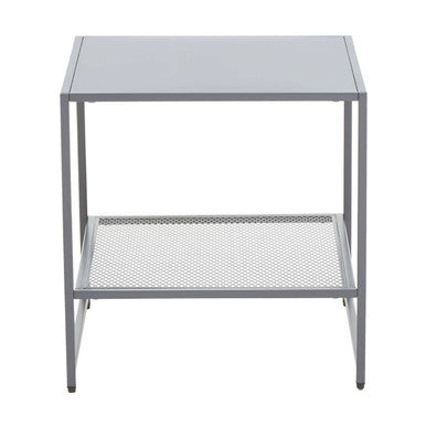 Grey Powder Coated Metal Square Side Table with Open Mesh Shelf, Acero