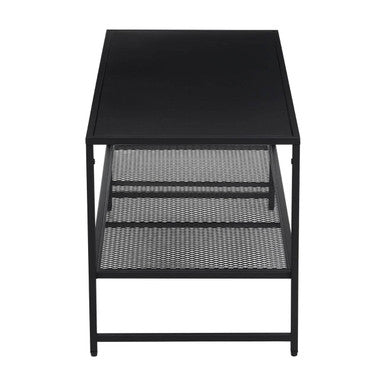 Black Powder Coated Metal Coffee Table with Open Storage Mesh Shelf, Acero
