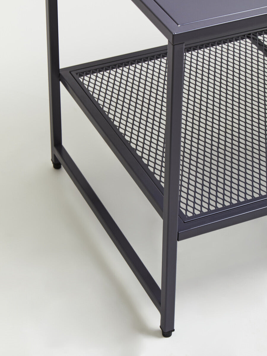 Grey Powder Coated Metal Coffee Table with Lower Mesh Display Shelf, Acero