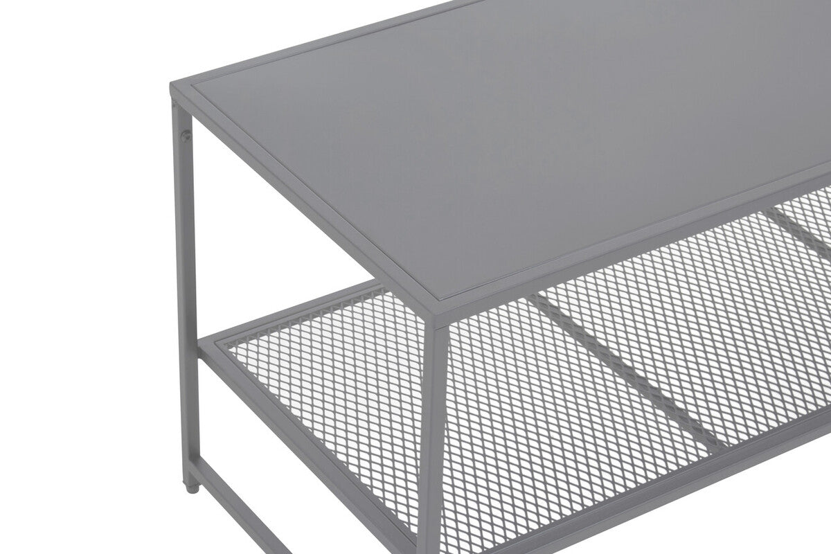 Grey Powder Coated Metal Coffee Table with Lower Mesh Display Shelf, Acero
