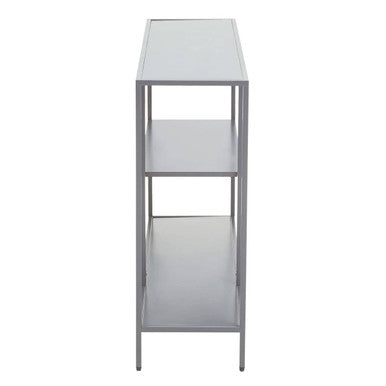 Grey Metal Console Table with Rectangular Top and Two-Tier Open Shelf Storage, Acero