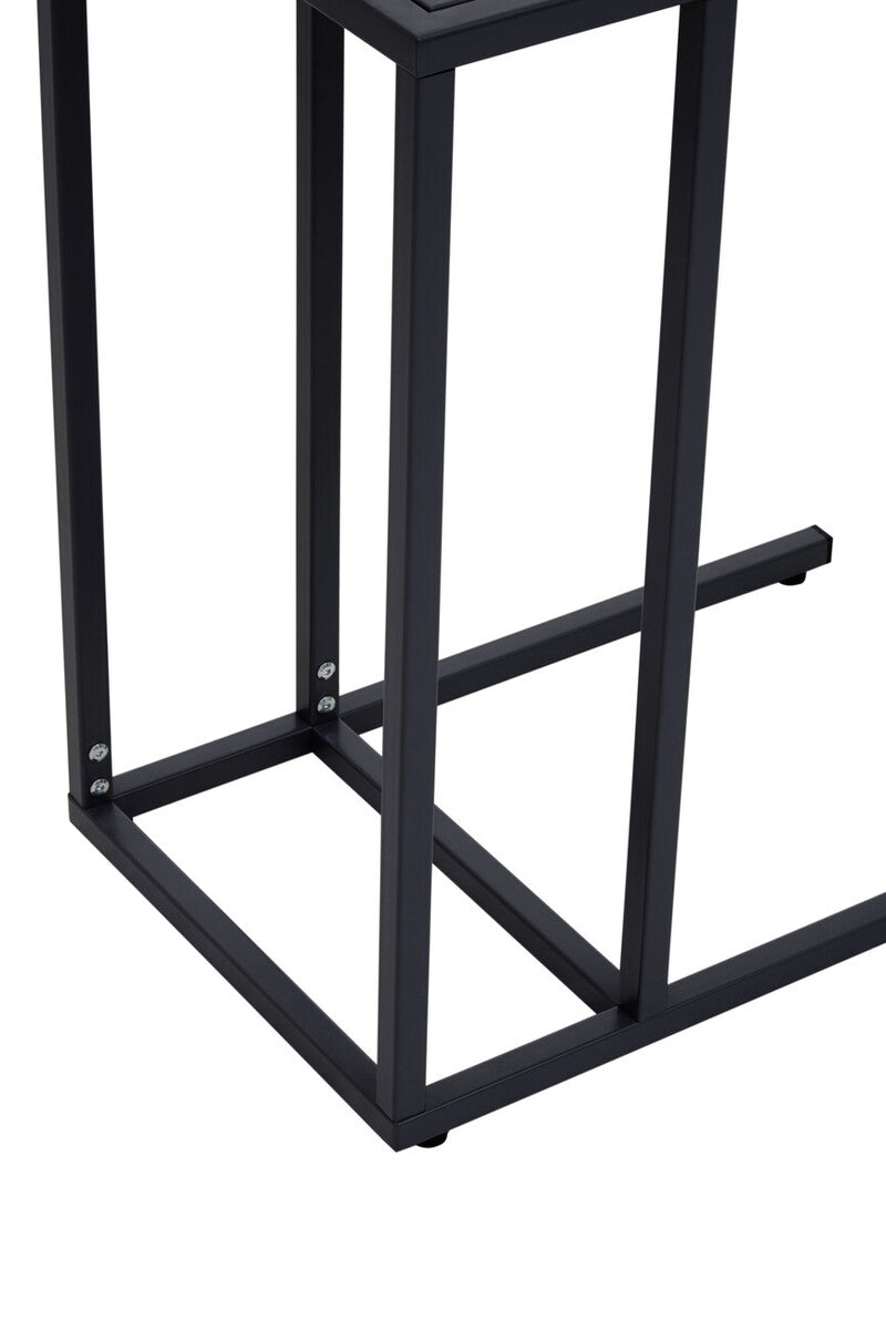 Black Powder Coated Metal Side Table with C-Shaped Design, Acero