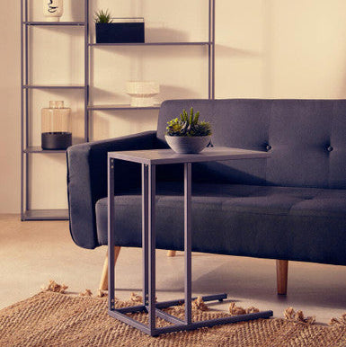 Grey Powder Coated Metal Side Table with C-Shaped Design, Acero | Acero